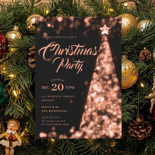 Convite Elegante Árvore de Natal de Inverno em Dourado Ros