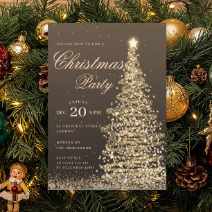 Convite Elegante Árvore de Natal de Inverno em Ouro Festa