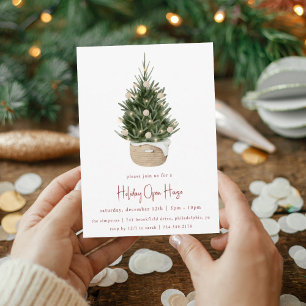 Convite Elegante Árvore de Natal em Aquarela para Festa de