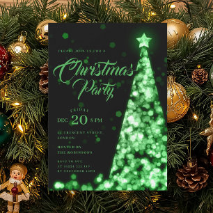 Convite Elegante Árvore de Natal Verde de Inverno Férias