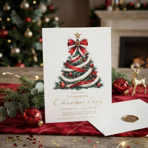 Convite Elegante árvore de Natal vermelha e dourada Invern