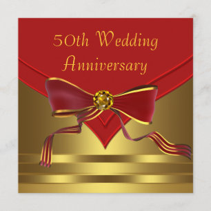 Convite Elegante Áurea Vermelha 50º Aniversário de Bodas d