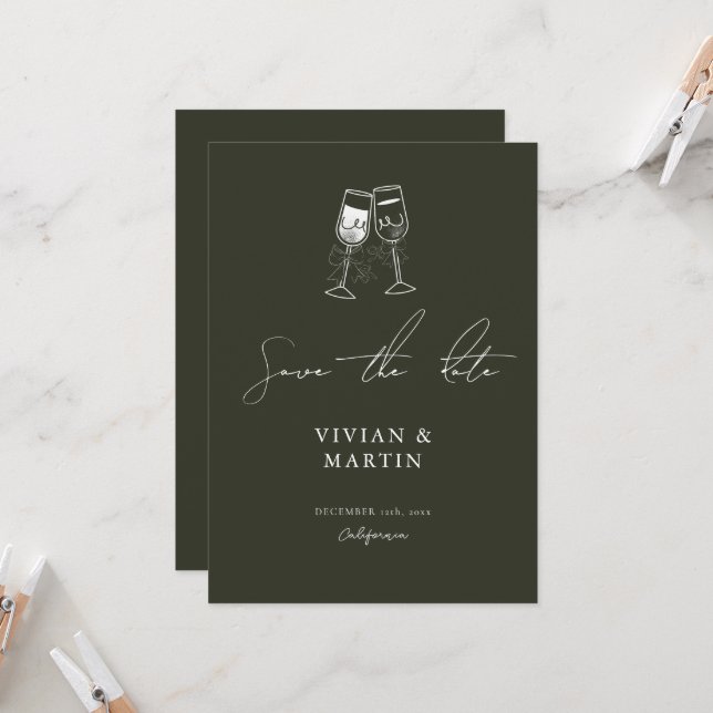 Convite Elegante Azeite Verde Salvar Data (Frente/Verso In Situ)