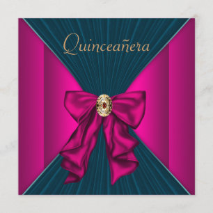 Convite Elegante Azul Água e Rosa Quinceanera