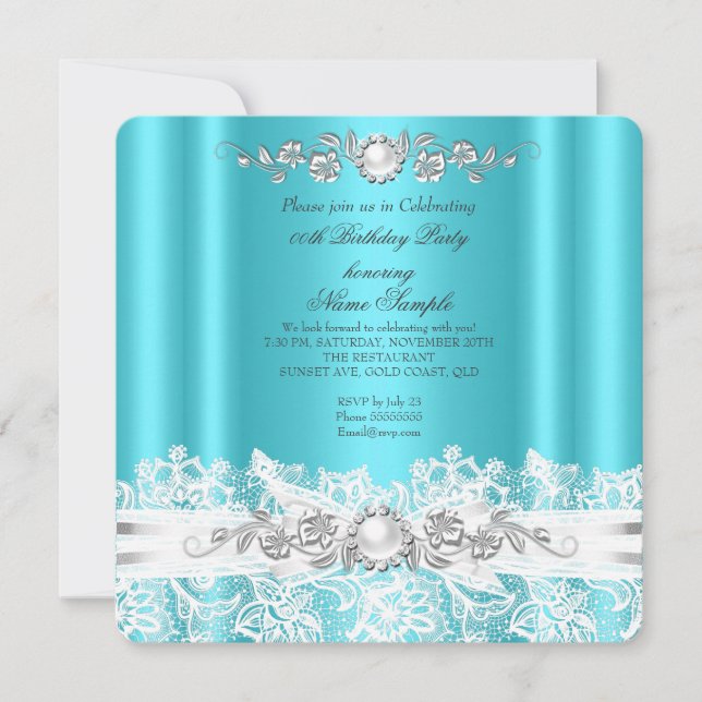 Convite Elegante Azul Azul Branco Lace Arco Aniversário 2 (Frente)