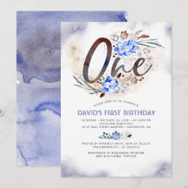 Convite Elegante Azul | Baby Boy | Parte primeiro aniversa
