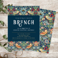 convite elegante azul de Brunch de William Morris