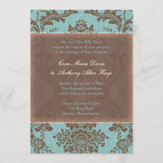 Convite elegante azul do casamento tema damasco