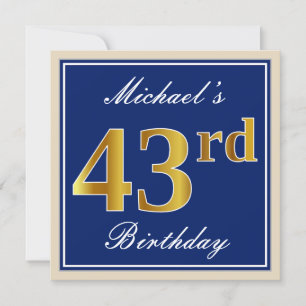 Convite Elegante, Azul, Dourado Falso Aniversário de 43 An
