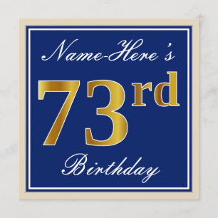 Convite Elegante, Azul, Dourado Falso Aniversário de 73 An