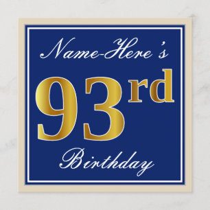 Convite Elegante, Azul, Dourado Falso Aniversário de 93 an