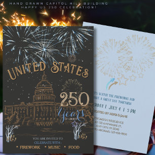Convite Elegante Azul & Dourado US 250 Capitol