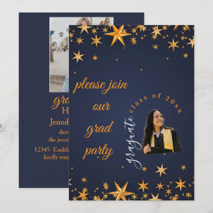 convite elegante azul e dourado