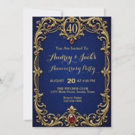 Convite Elegante Azul e Dourado 40º Aniversário