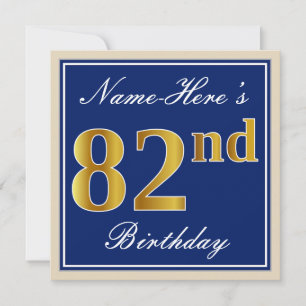 Convite Elegante, Azul, Faux Dourado 82º Aniversário + N