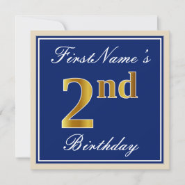 Convite Elegante, Azul, Faux Dourado segundo aniversário; 