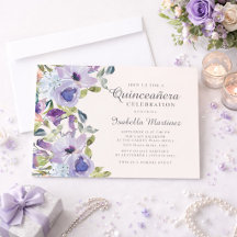 Elegante Azul Lilás Floral Horizontal Quinceañera