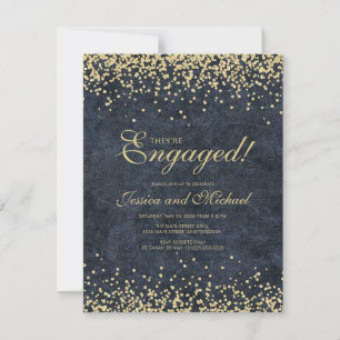 Convite Elegante Azul Marinho Dourado Brilho Casamento Noi