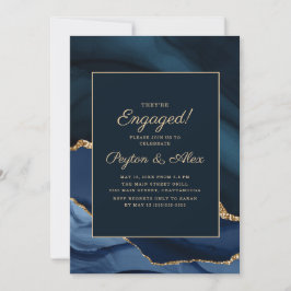 Convite Elegante Azul Marinho Dourado Mármore Festa de Noi