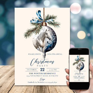 Convite Elegante azul-natalino equestre branco