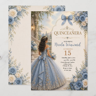 Convite Elegante Azul Poeirento e Quince de Prata