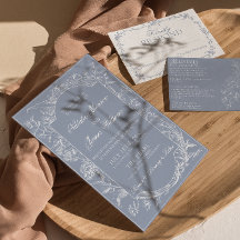 Elegante Azul Poeirento Floral Boho Botânico Casam