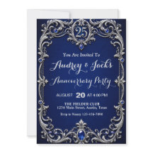 Elegante Azul Prata 25º Aniversário