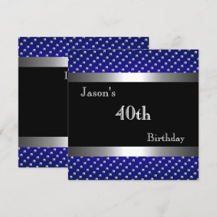Convite Elegante Azul Preto Prata Studs 40º Aniversário Ho