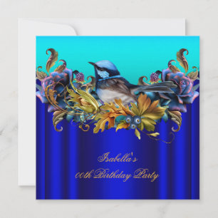 Convite Elegante Azul Real Azul Ardea Dourado Aniversário