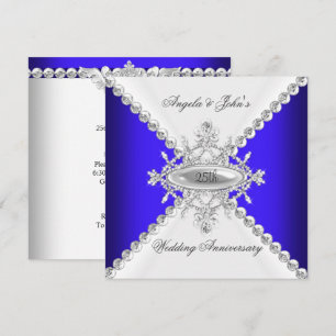 Convite Elegante Azul Real Branco Aniversário de 25 Anos d