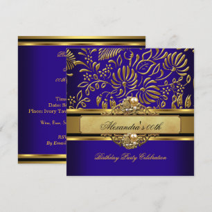 Convite Elegante Azul Real Dourado Damasco Pérola Festa