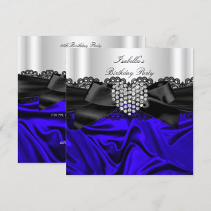 Convite Elegante Azul Real Preto Branco Diamante Aniversár