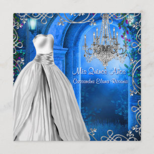 Convite Elegante Azul Real Quinceanera Prata