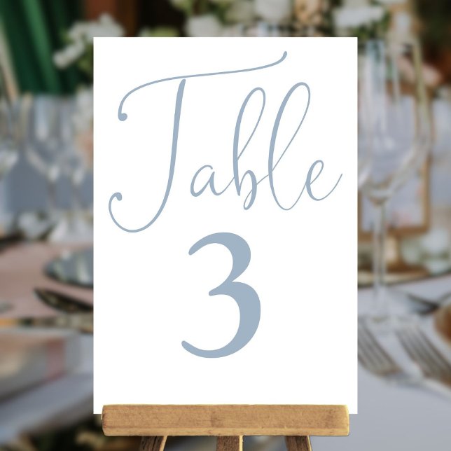 Convite Elegante Azul Simples Numeração de Mesa Grande (Elegant Dusty Blue Simple Large Table Number)