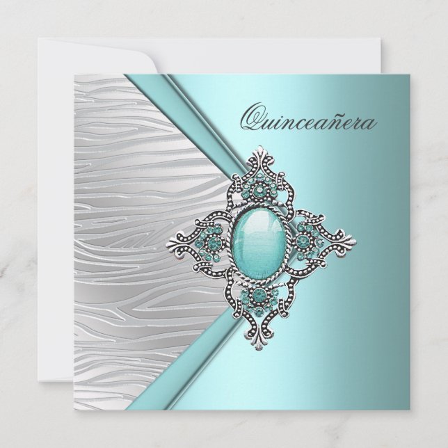 Convite Elegante Azul Teal Quinceanera (Frente)