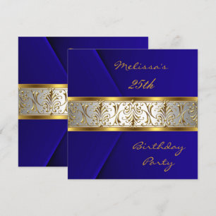 Convite Elegante Azul veludo falso acabamento a ouro 25º