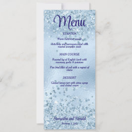 Convite Elegante Baby Blue Glitter e Foil Weding Menu