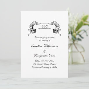 Convite Elegante Banner Romântico Preto e Branco Casamento