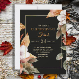 Convite Elegante Banquete de Friendsgiving de Folhas de Ou