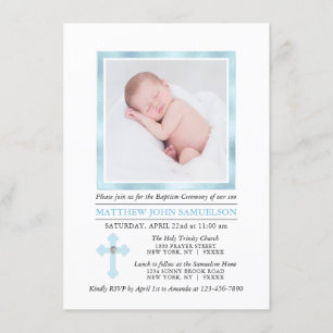Convite Elegante BAPTISM CRISTENTE Cross Blue Boy   FOTO