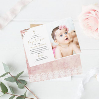 Convite Elegante Baptismo Foto personalizada de evento rel