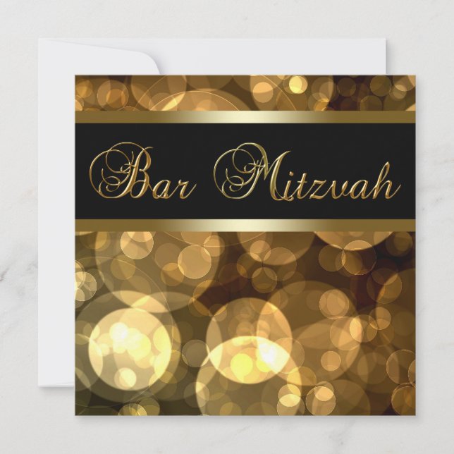 Convite Elegante Bar Dourado Mitzvah (Frente)