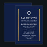 Convite Elegante Bar Mitzvah Azul Dourado<br><div class="desc">Cartão de Convite Bar Mitzvah Azul e Dourado</div>