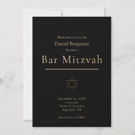 Convite Elegante Bar Mitzvah Preto e Dourado Moderno