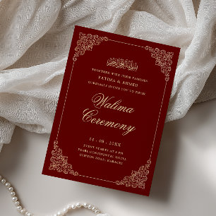 Convite Elegante Barroco Dourado Vermelho Borgonha Cerimôn
