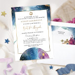 Convite Elegante Bat Mitzvah Celestial Watercolor<br><div class="desc">Apreciem amigos e família com este tema Celestial lindo e elegante convite Bat Mitzvah! Design com delicadas manchas de aquarela criando um fundo celeste cativante. Capacidade de adicionar seus detalhes de cerimônia e recepção, almoço, janto ou festa! Mapa celeste de aquarela com constelações na borda inferior. Faux gold foil star...</div>