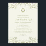 Convite Elegante Bat Mitzvah Dourado<br><div class="desc">Este convite formal, elegante, do Bat Mitzvah apresenta uma estrela dourada de David e um design de ouro decorativo no topo e no fundo do convite. Personalize o convite com seus detalhes mitzvah.</div>