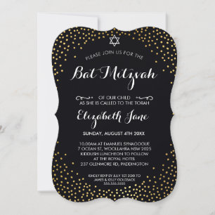 Convite ELEGANTE BAT MITZVAH dourado russo preto