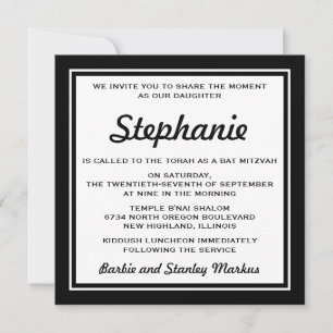 Convite Elegante Bat Mitzvah Preto e Branco