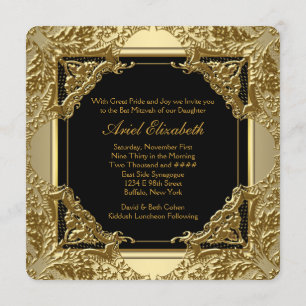 Convite Elegante Bat Mitzvah Preto e Dourado